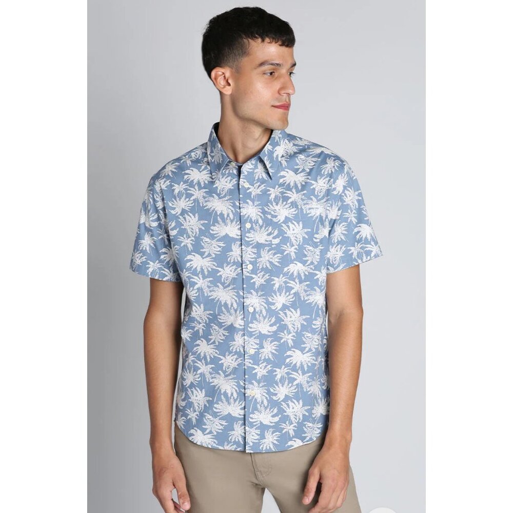 Mens Jachs NY Palm Tree Print Short Sleeve Button-Down Shirt Size L Blue Casual